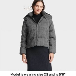 Women's Hooded Puffer Jacket - A New Day™ Gray Herringbone XS and S